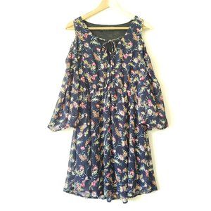 QED London floral print open shoulder laceup front